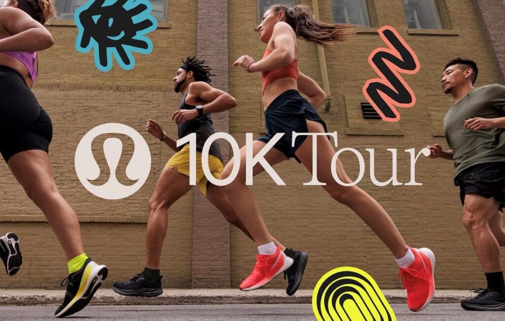 people running with 10K tour in white over top