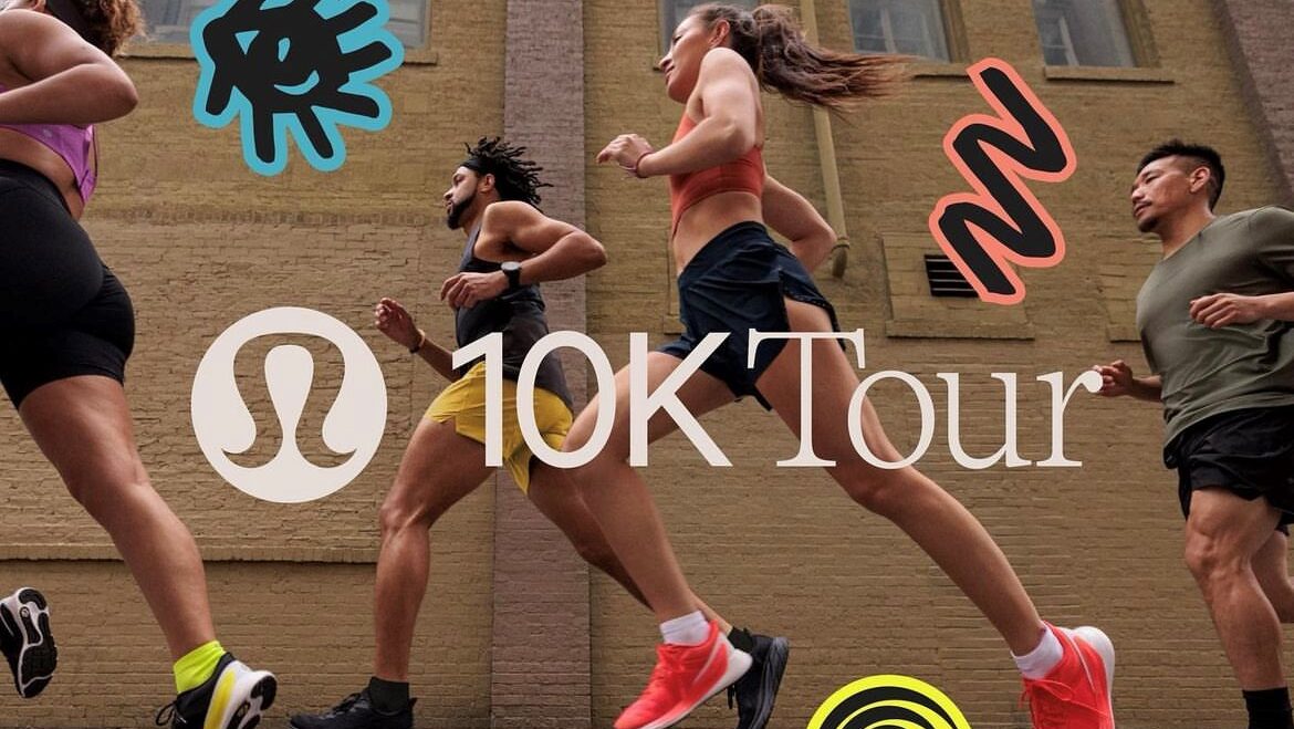 people running with 10K tour in white over top