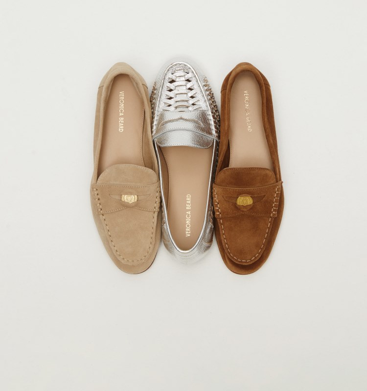 Three loafer-style shoes in a row