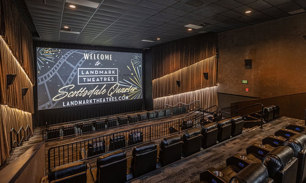 Interior view of movie screen at Landmark Theaters at Scottsdale Quarter