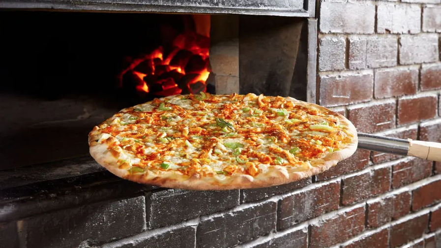 A woodfired buffalo chicken pizza from Grimaldi's