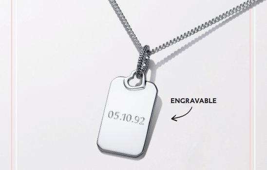 An engravable silver tag necklace