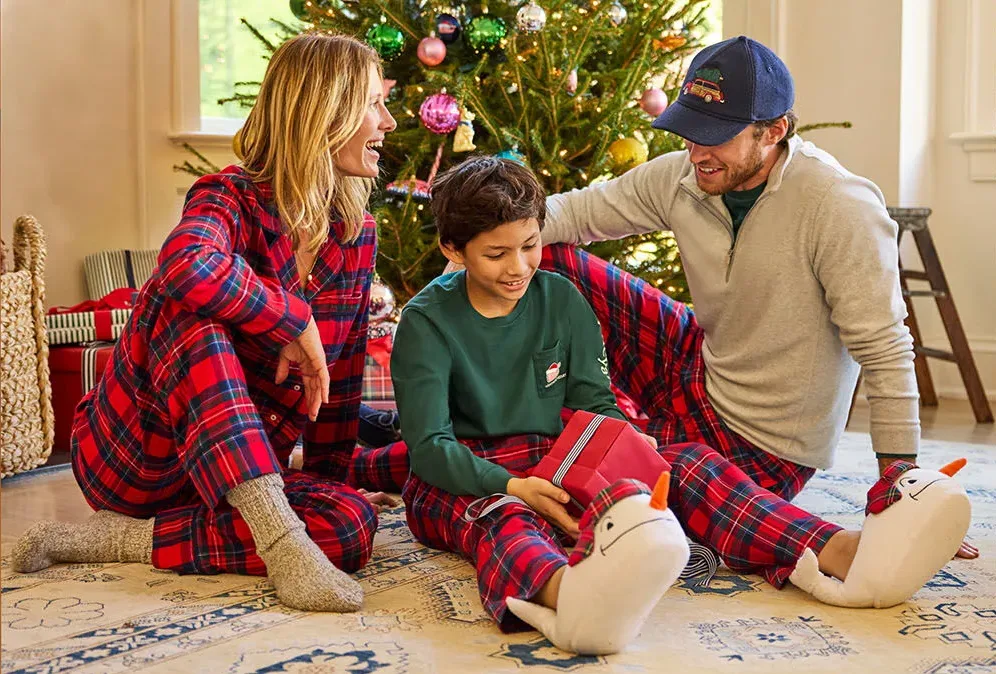 Family in holiday PJs