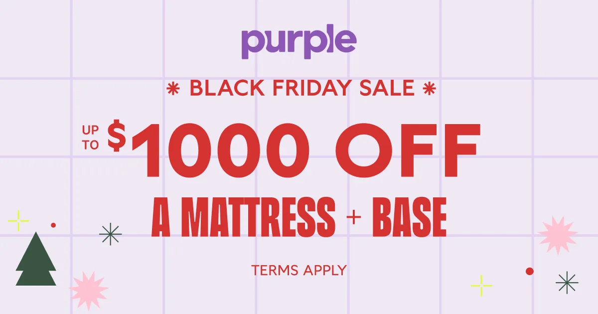 Purple Black Friday Sale. $1,000 Off Mattress + Base