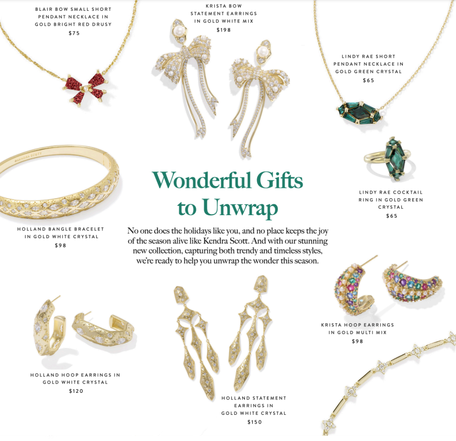 An assortment of jewelry from Kendra Scott.