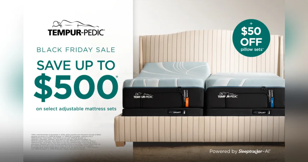 Tempur-Pedic mattress with text: Save up to $500