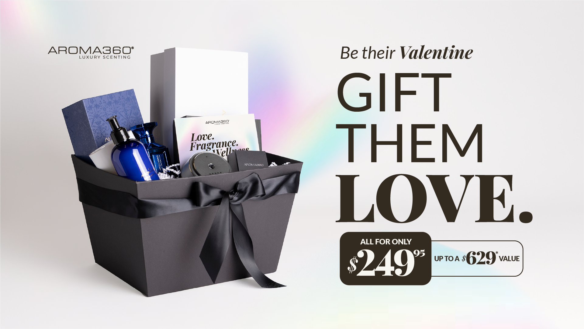 A basket of gifts with text: Gift them Love.