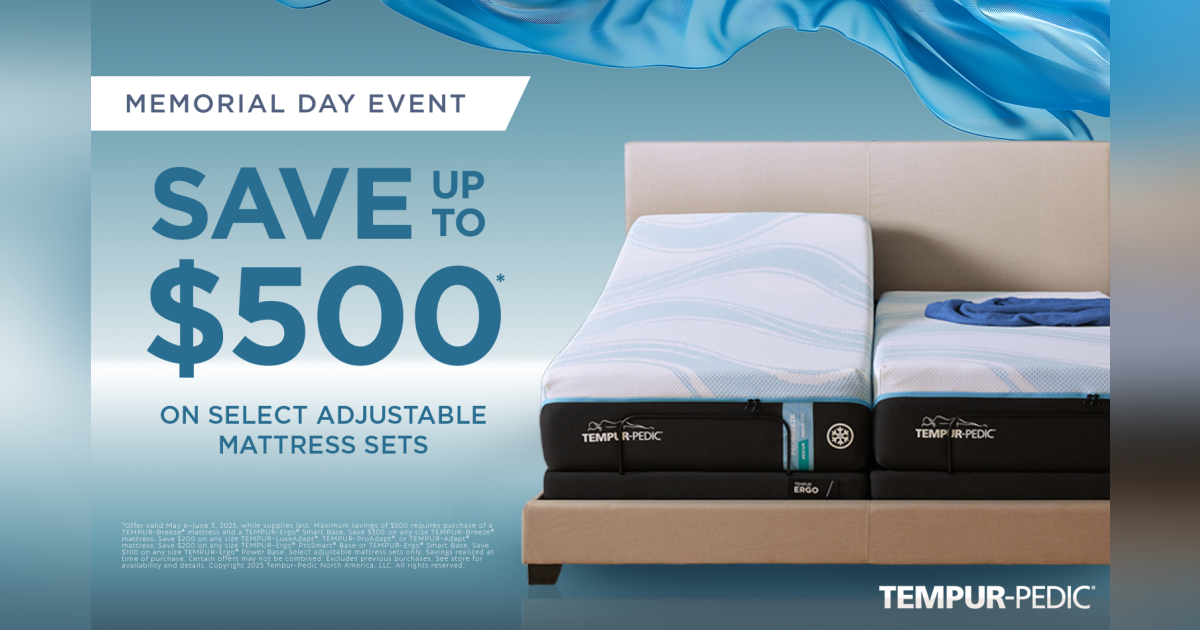 Tempur-Pedic adjustable bed and text: Save up to $500