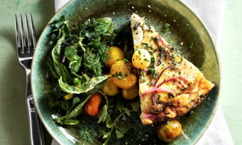 A plated slice of a frittata