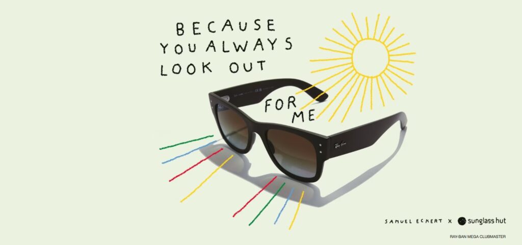 Sunglasses with sun and rainbow crayon drawing