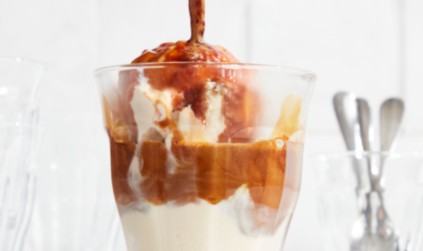 Affogato in a glass with spoons
