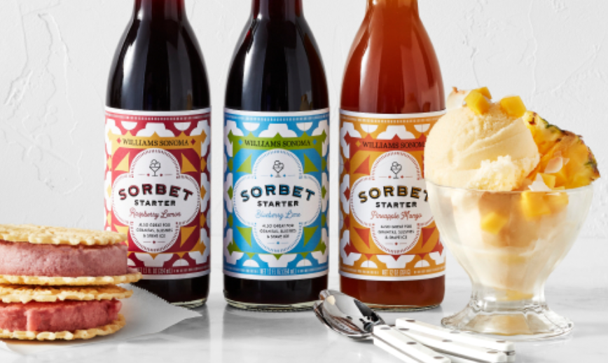 Sorbet and bottles of syrup