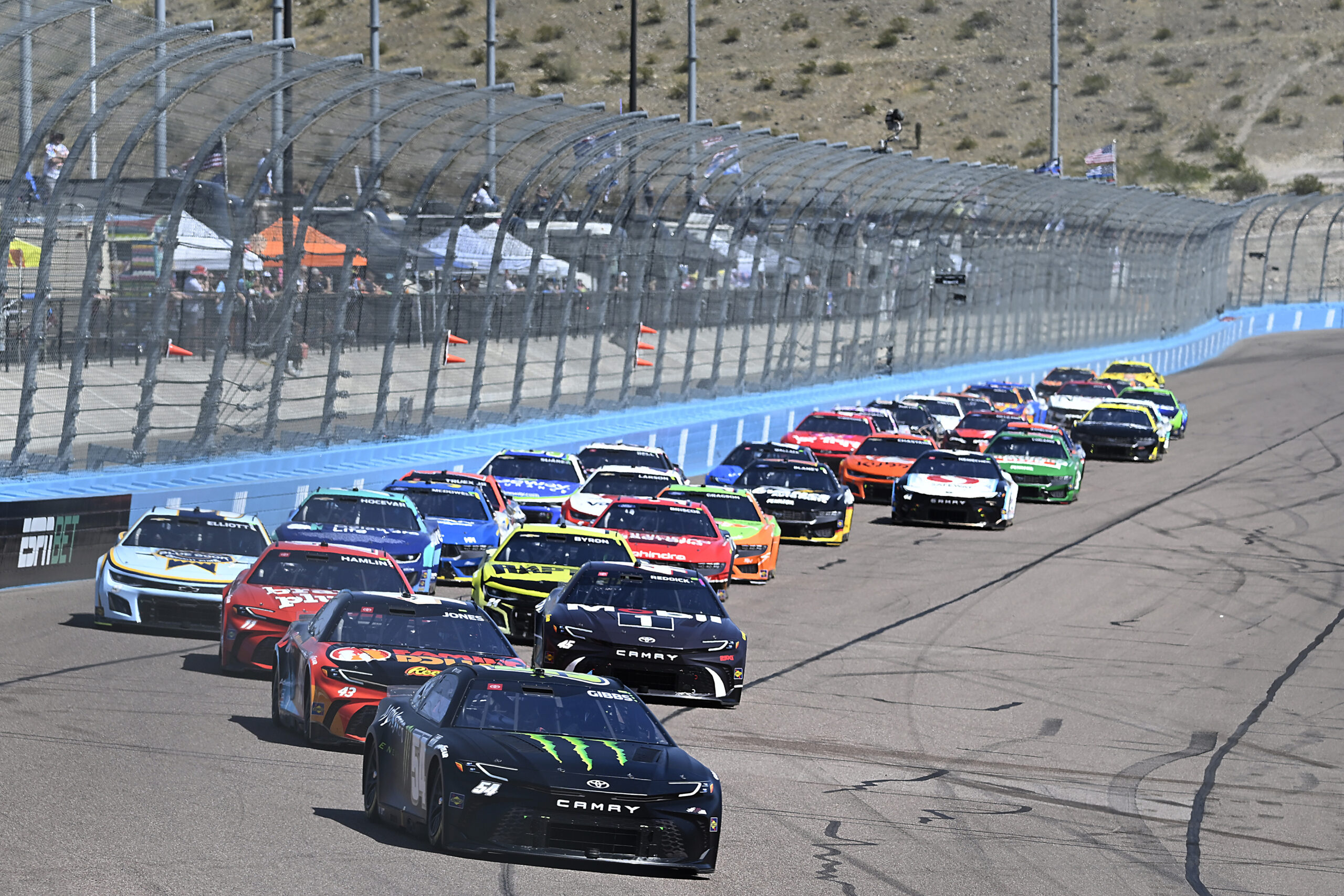 Race cars on a track