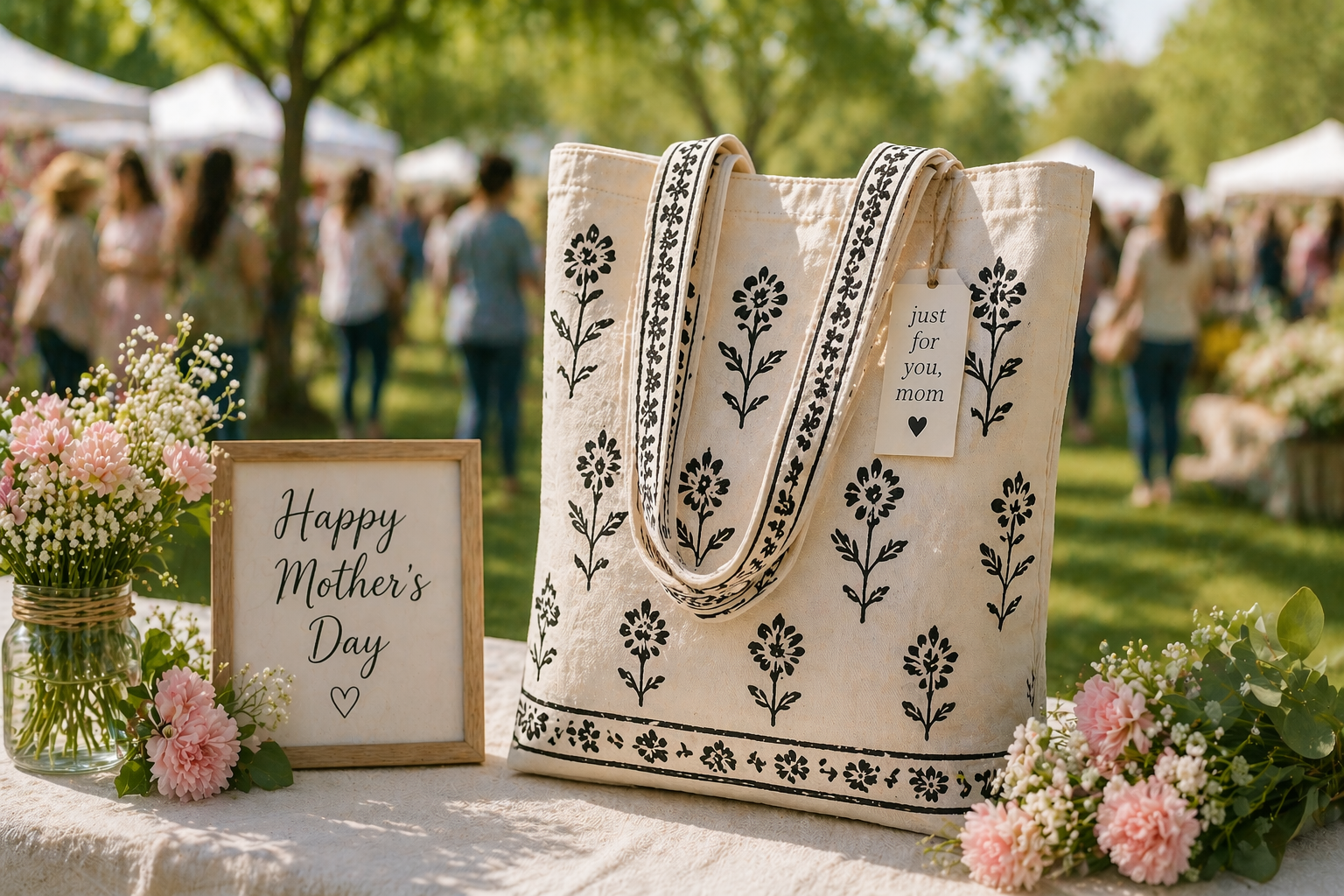 A tote bag on a table outside