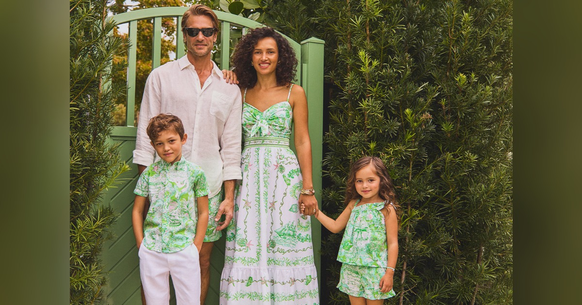 A family in matching attire